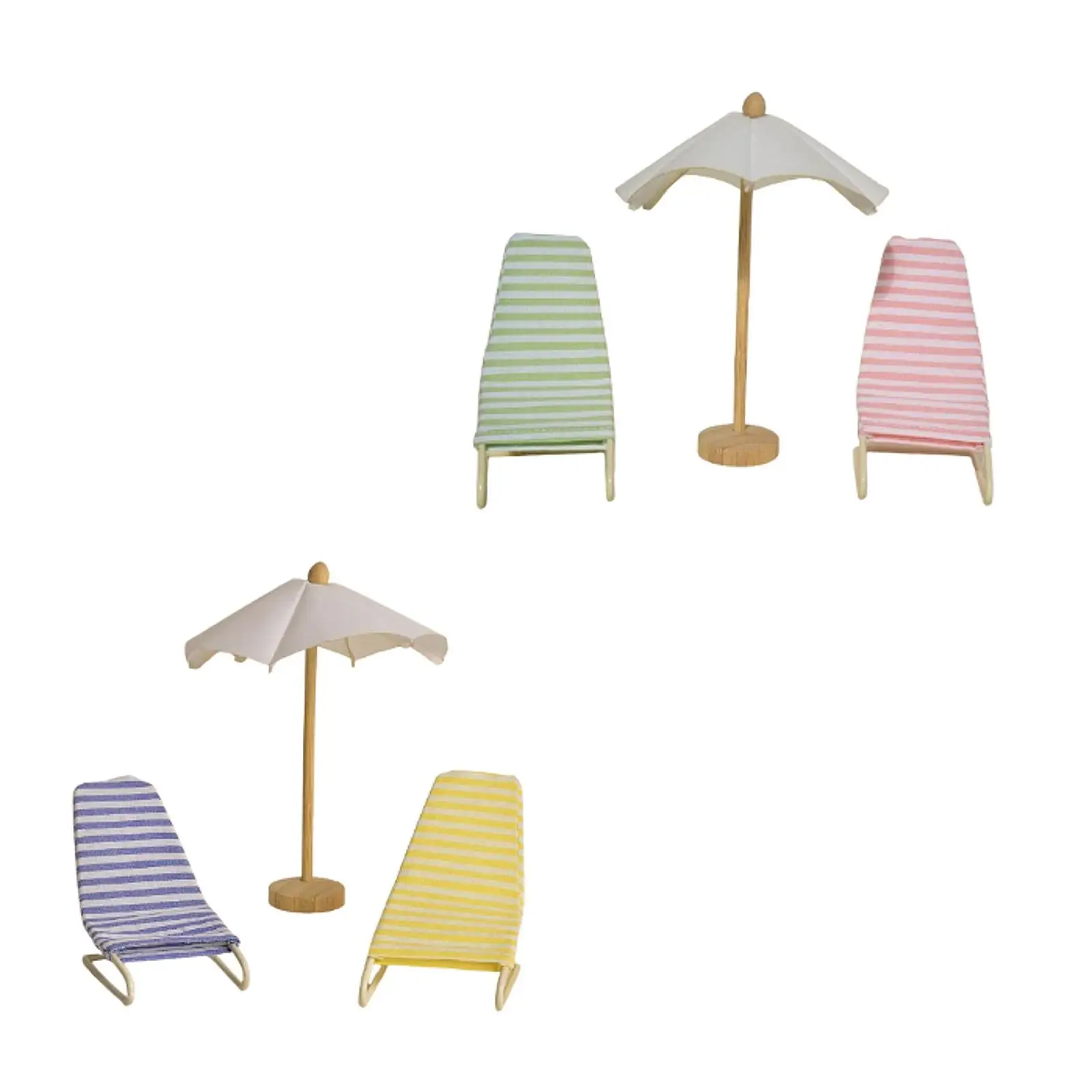 

3x 1:12 Dollhouse Beach Chair and Umbrella, Handmade Mini Model Life Scene, Simulation Accessories Toy for Outdoor Decor