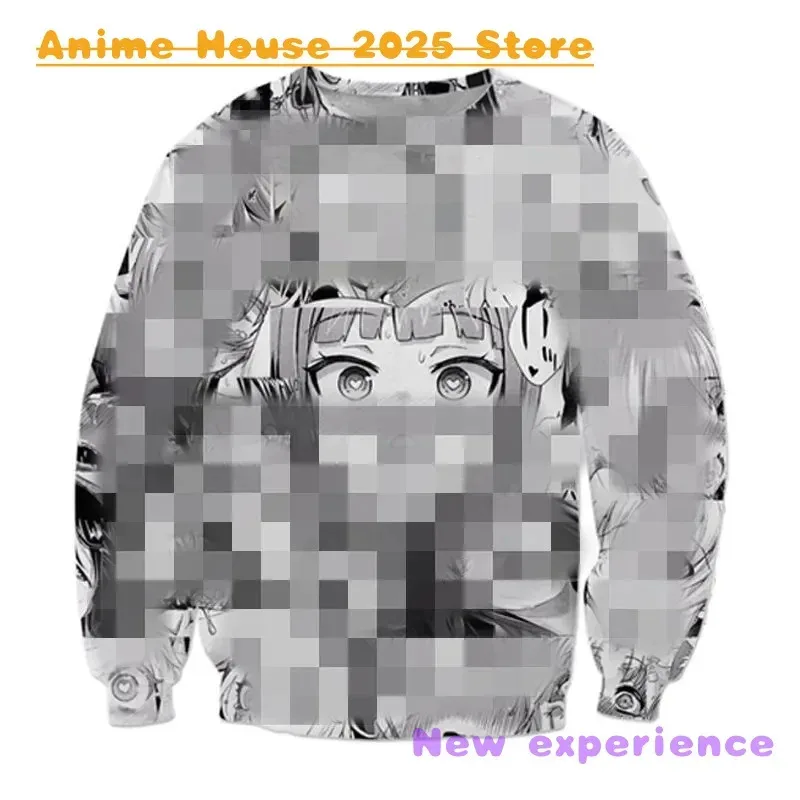 Disfraz de animación 3D Ahegao Sudadera con capucha hombres mujeres chica tímida cara sudadera Japón Anime ropa de calle Sexy