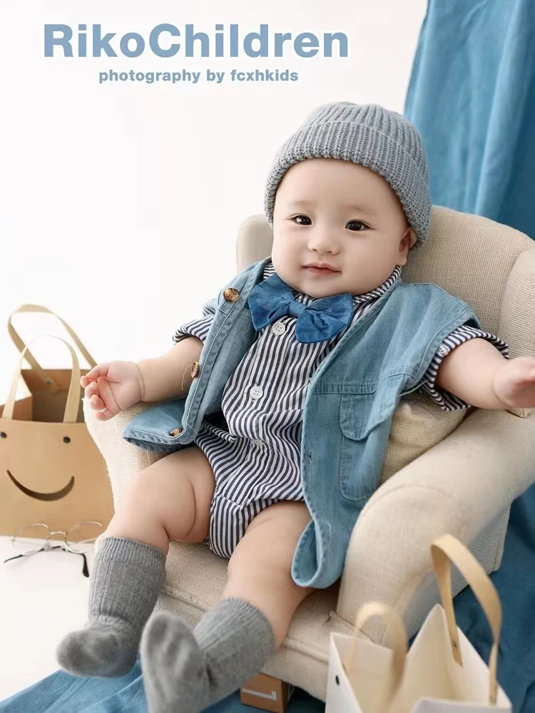 Baitian Baby Photography Clothing Props Cowboy Smile Theme Photography Clothes sesion fotografía bebé  아기 코스프레  신생아