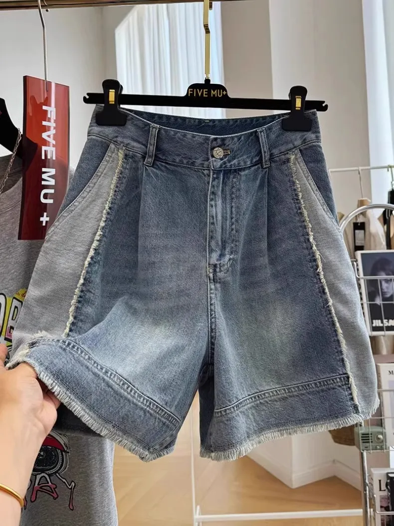 

Large Size 300 Pou Patchwork Design Jeans orts Men's Casual Summer Trendy Brand Color Blo Five-Point Pants