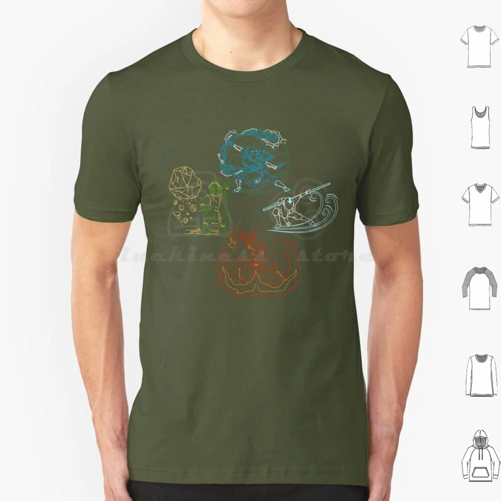 Aang , Katara , Toph , And Zuko Illustration-The Last Airbender T Shirt 6Xl Cotton Cool Tee Aang Katara Toph Zuko Firebedner