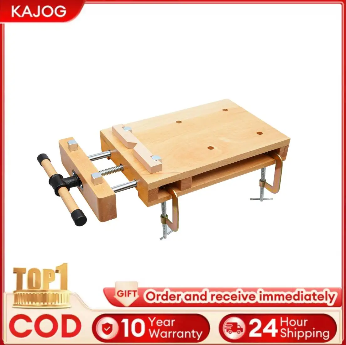 

Solid Beech Wood Vise Workbench Desktop 2 G-type fixing Clips 7.87inch for Precise Woodworking