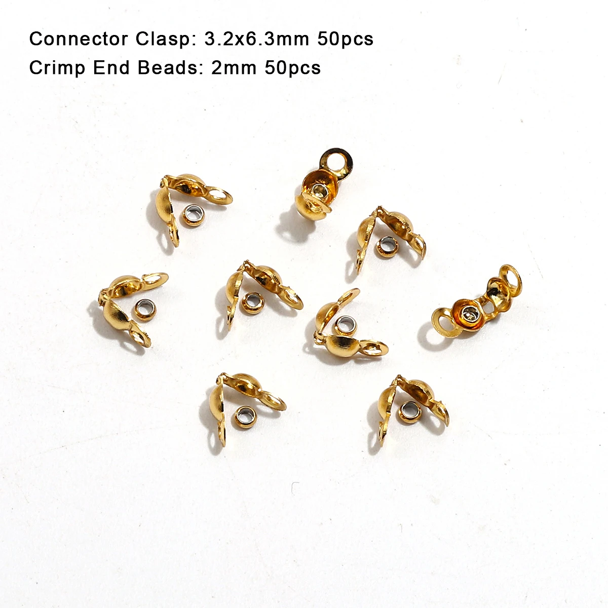 100 stks/partij Rvs Vergulde Connector Sluiting Crimp End Kralen Voor Armband Ketting Kettingen DIY Sieraden Maken Levert