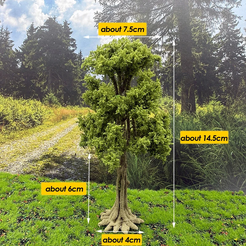 Model drzewa z tworzywa sztucznego, symulacja pnia, 10-17 cm, naturalny krajobraz pola drzewnego, zielony model drzewa, model kolejowy TT/N, układ kolejowy.