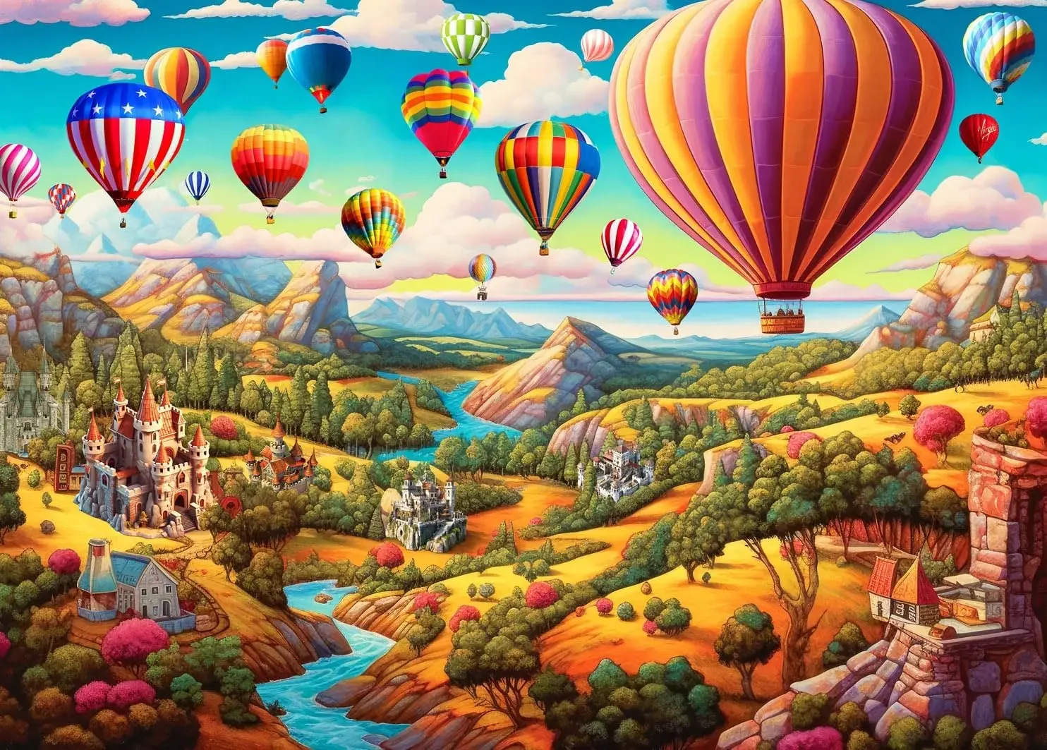 

Hot Air Balloon 500/300/120 Pieces Jigsaw Puzzles Challenging Family Activity Games for Gameroom Bedroom Livingroom