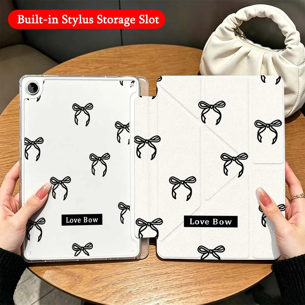 Cartoon Bow Case For Samsung Galaxy Tab A9 A8 A11 S6 S7 S8 S9 S10 FE Plus Lite Transparent Y-Shaped Folding Tablet