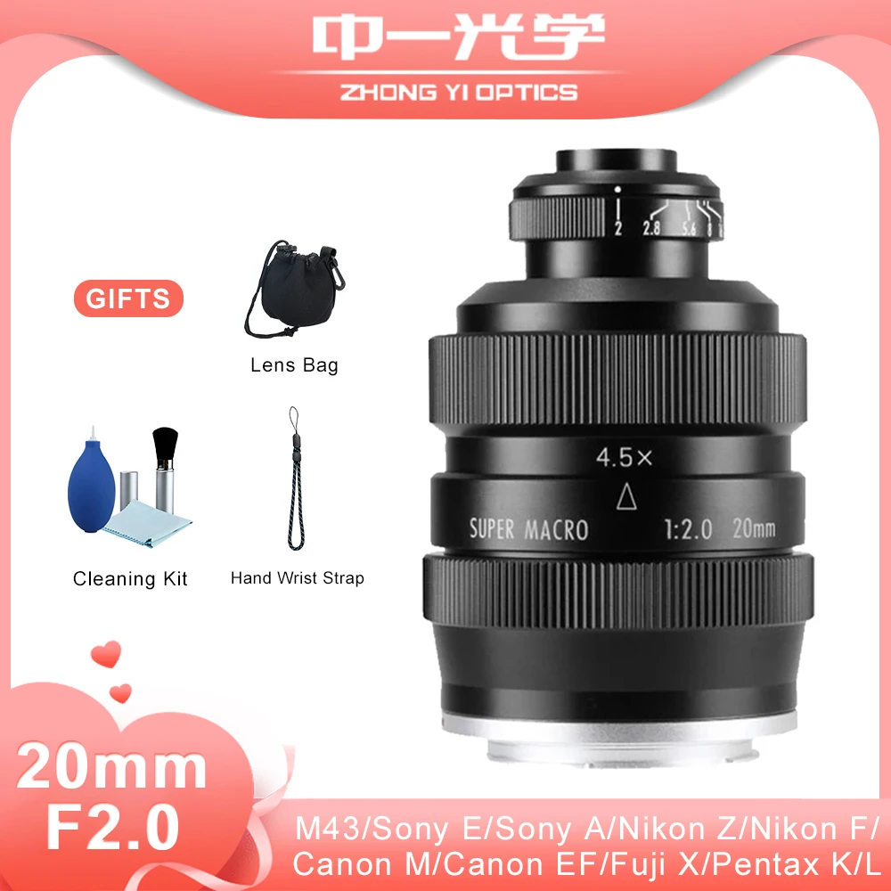 Zhongyi Mitakon 20mm F2.0 Super Macro Full Frame APS-C Lens For DSLR SLR M43 Pentax K Sony E A Nikon F Canon EF M Fuji X Camera