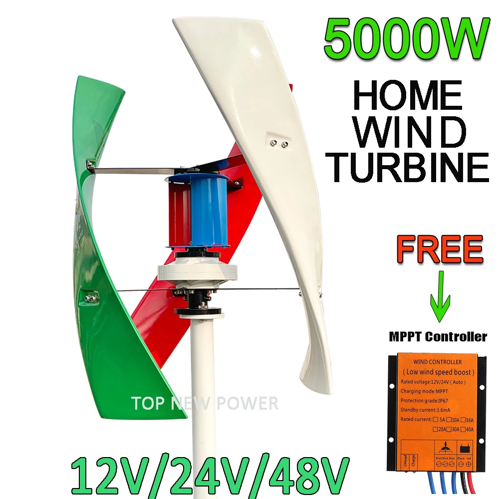 

Vertical Wind Turbine Generators for Home Farm 5000W 12V 24V 48V Maglev Low Speed 5KW Small Windmill with MPPT Controller