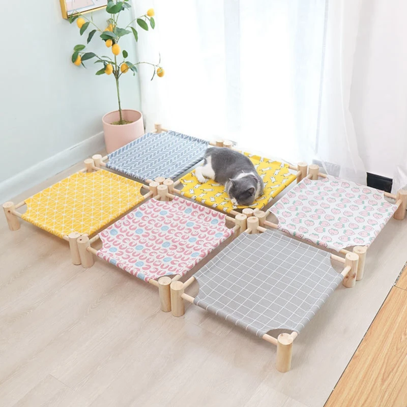 

Cat And Dog Hammock Bed Wooden Cat Hammock Elevated Cooling Bed Detachable Portable Indoor Outdoor Pet Bed Suitable-T02C