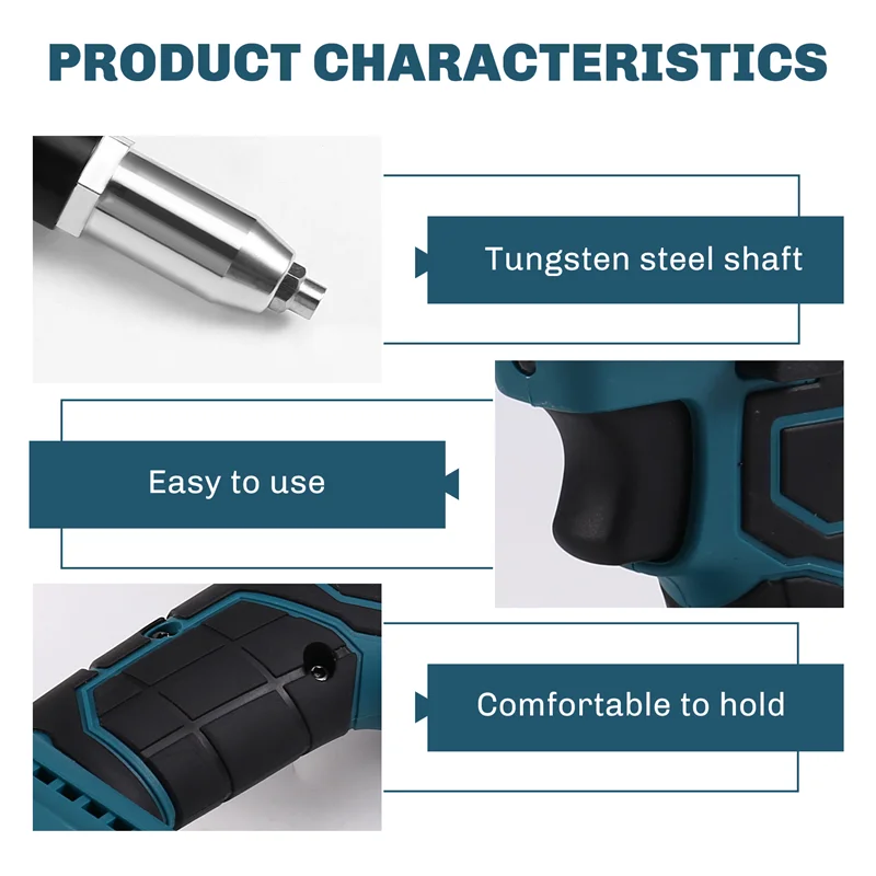 

AB11-беспроводной электрический заклепочный пистолет 2,4-4,8 мм, перезаряжаемый пистолет для глухих заклепок со светодиодной подсветкой для батареи 18 В в комплект не входит