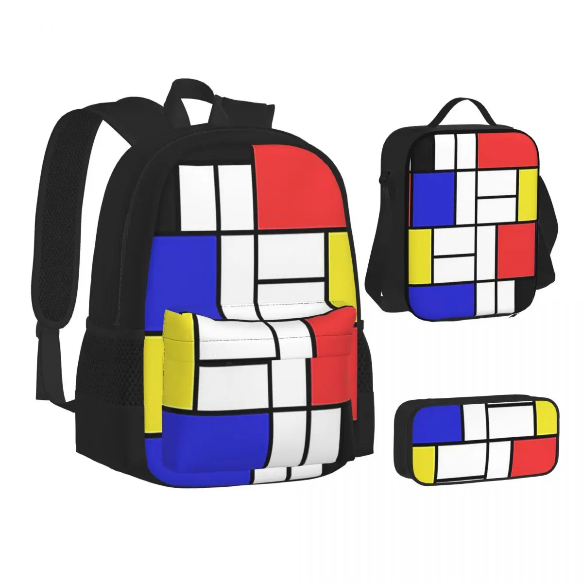 

Piet Mondrian De Stijl Backpacks Boys Girls Bookbag Children School Bags Kids Rucksack Lunch Bag Pen Bag Three-Piece Set