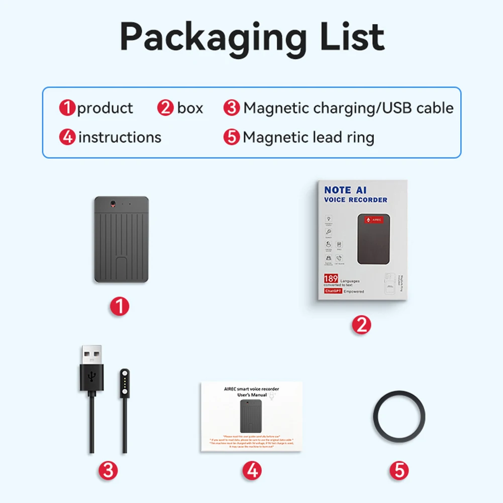 ChatGPT-4 جهاز تدوين الملاحظات AI ترجمة وترجمة مسجل صوت ذكي قابل لإعادة الشحن لمكالمات اجتماعات المحاضرات