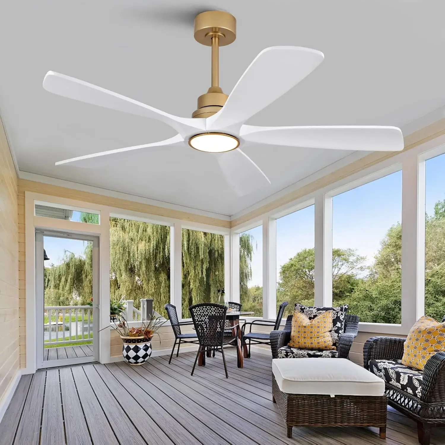 Walnut ceiling fan lights 5 pieces 6-speed remote control reversible motor bedroom living room office indoor home decoration
