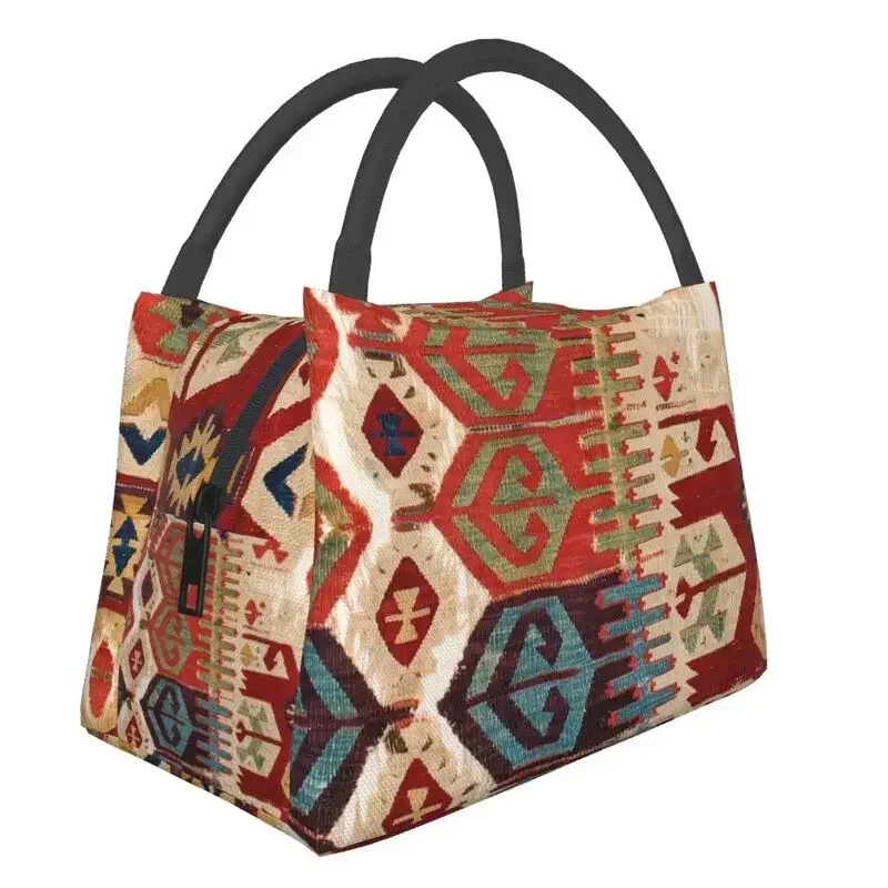 Aksaray Tribal Antique Turkish Kilim Print Insulated Lunch Bags for Women Leakproof Vintage Bohemian Ethnic Art Lunch Tote