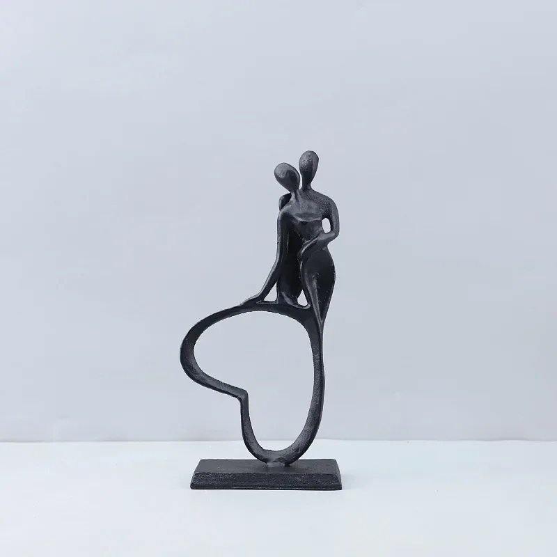 Vilead Cast Iron Couple Statue Heart Sculpture Romantic Lovers Anniversary Gift Wedding Decor Abstract Figurine Handmade Art
