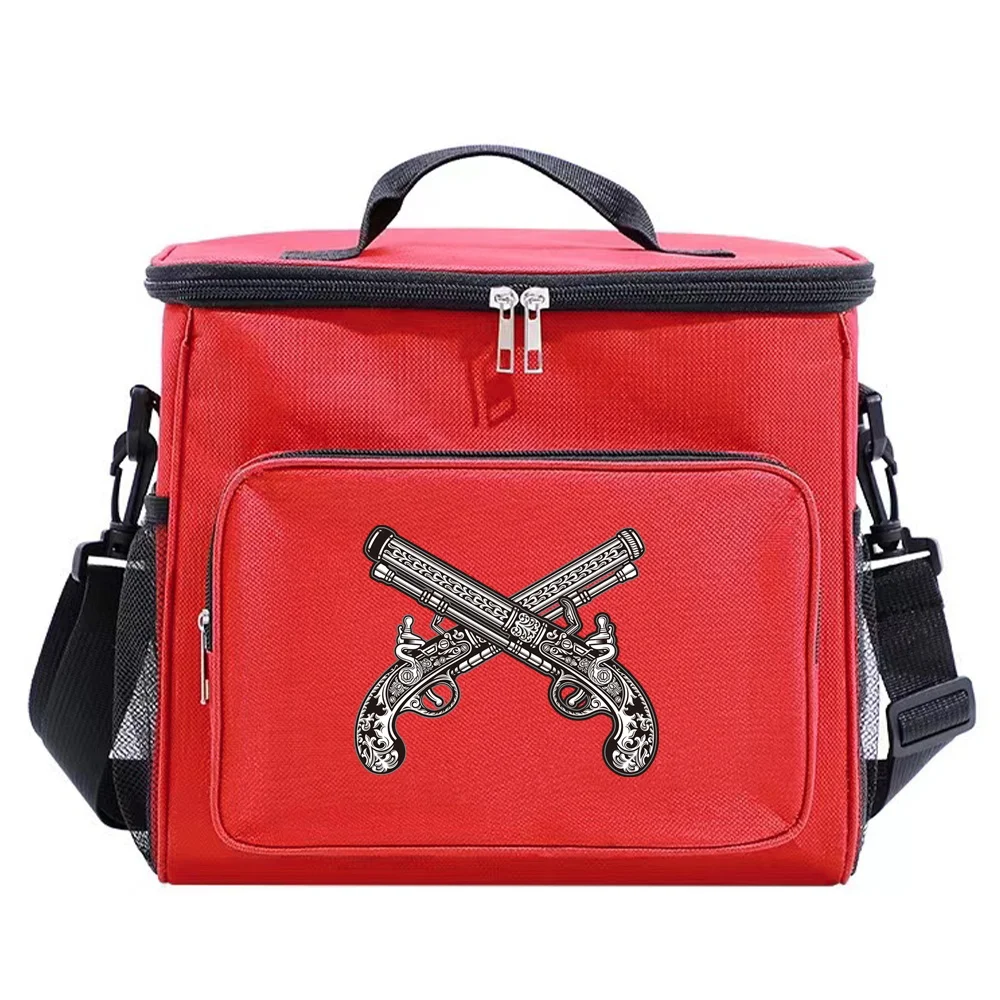 Thermal Container Lunch Bag for Teenage Students Pink Color - Multi-Pocket Food Cooler Skull Series Printing Food Storage Bag