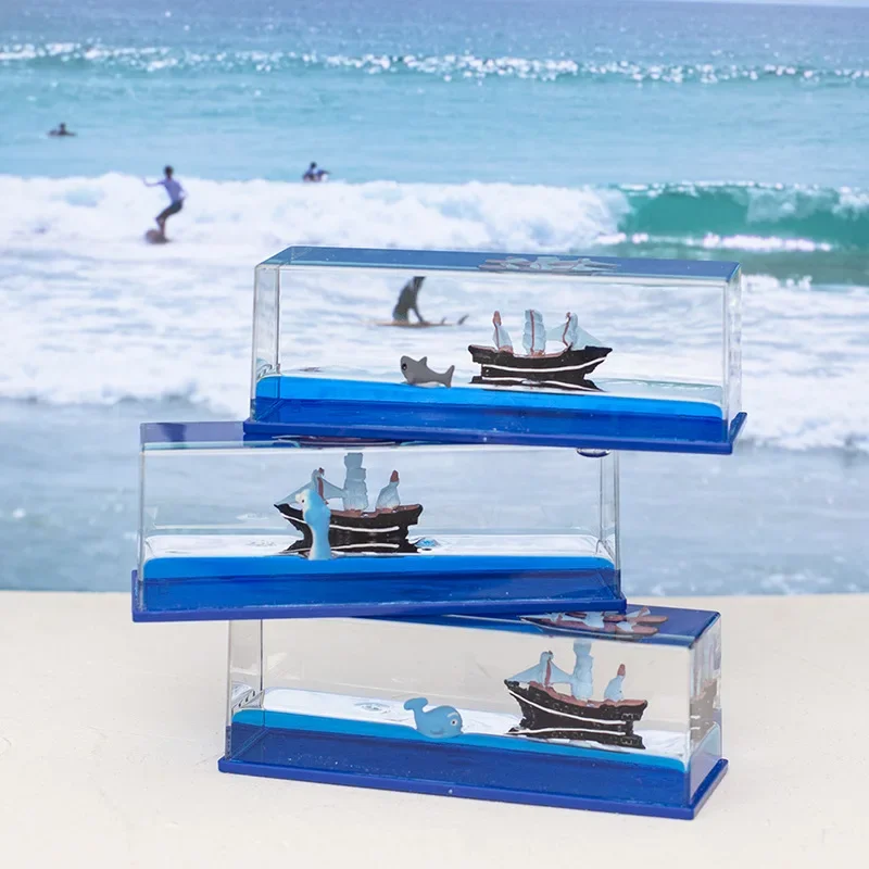 Transparent acrylic underwater world pirate ship tabletop decoration boy\'s birthday gift home accessories desk decoration