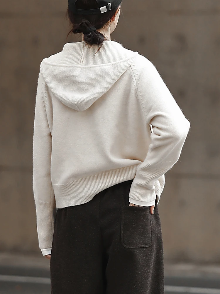 

Comfortable Hooded Knitwear Women's ort Svel Jaet Double-sided Zipper Casual Sle Soft Material Online Exclusive