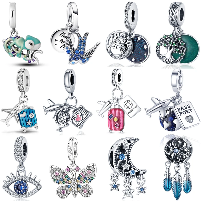 Charms Fit Pandora 925 Original Bracelet 925 Silver Owl Octopus Sea Turtle Red Heart Flower Charms Beads Fine DIY Jewelry Making