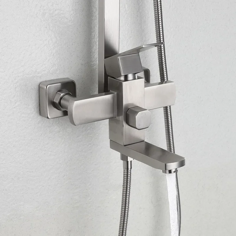 Mounted Top Shower and Manual Shower Set 304 Stainless Steel Wall Mounted Bath Rain Shower Faucet