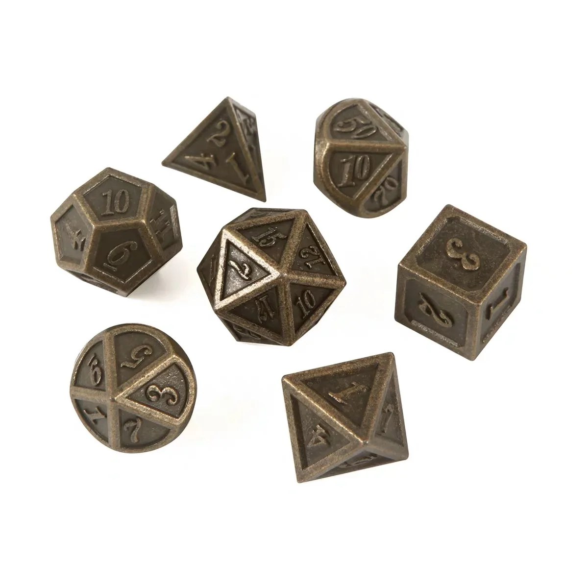 7PCS Metal Polyhedral DND Dice Bronze DND Game Dice for RPG Dungeons and Dragons DND RPG MTG D20 D12 D10 D8 D6 D4 Table Game