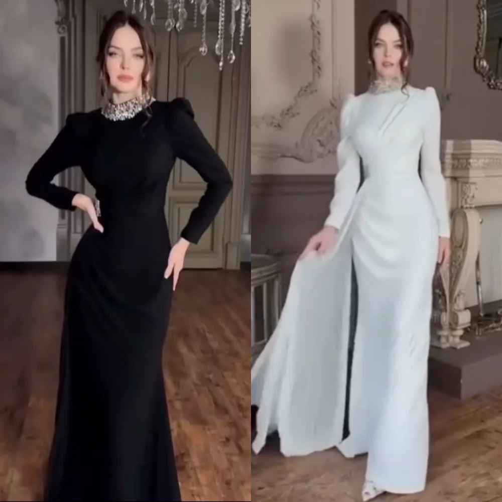 

Customized Jersey Sequined High Collar A-line Long Dresses Bespoke Occasion Evening Party Classic Elegant Matching
