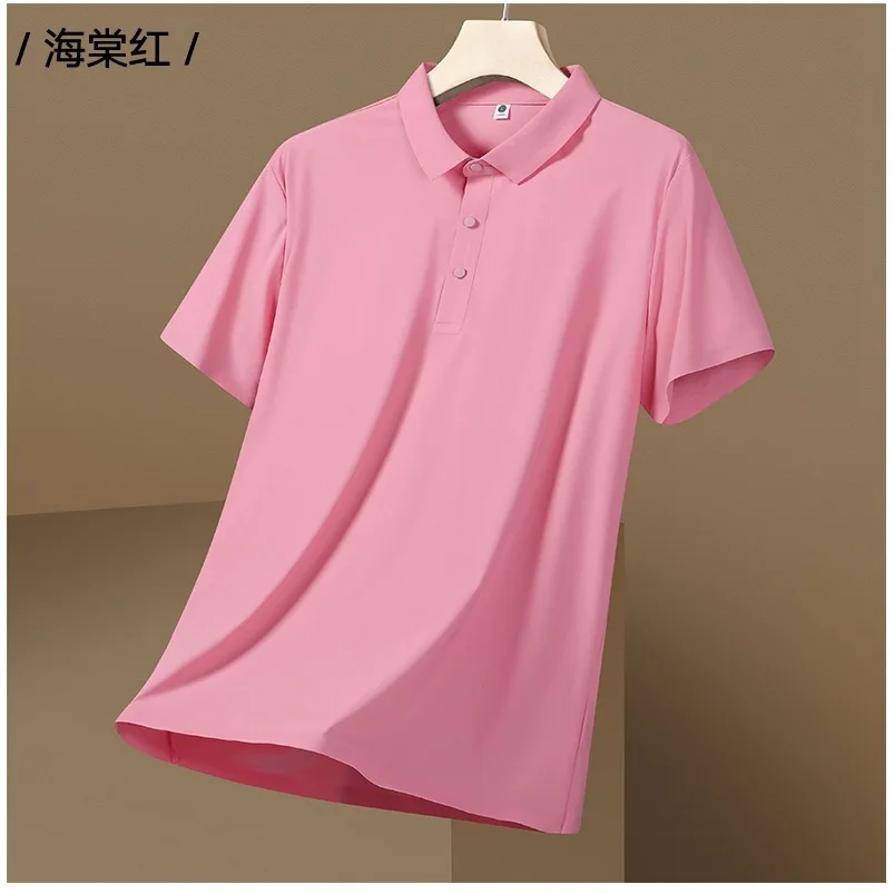Summer Ice Silk Seamless Bonded Lapel Polo Shirt Men's Business Casual Top