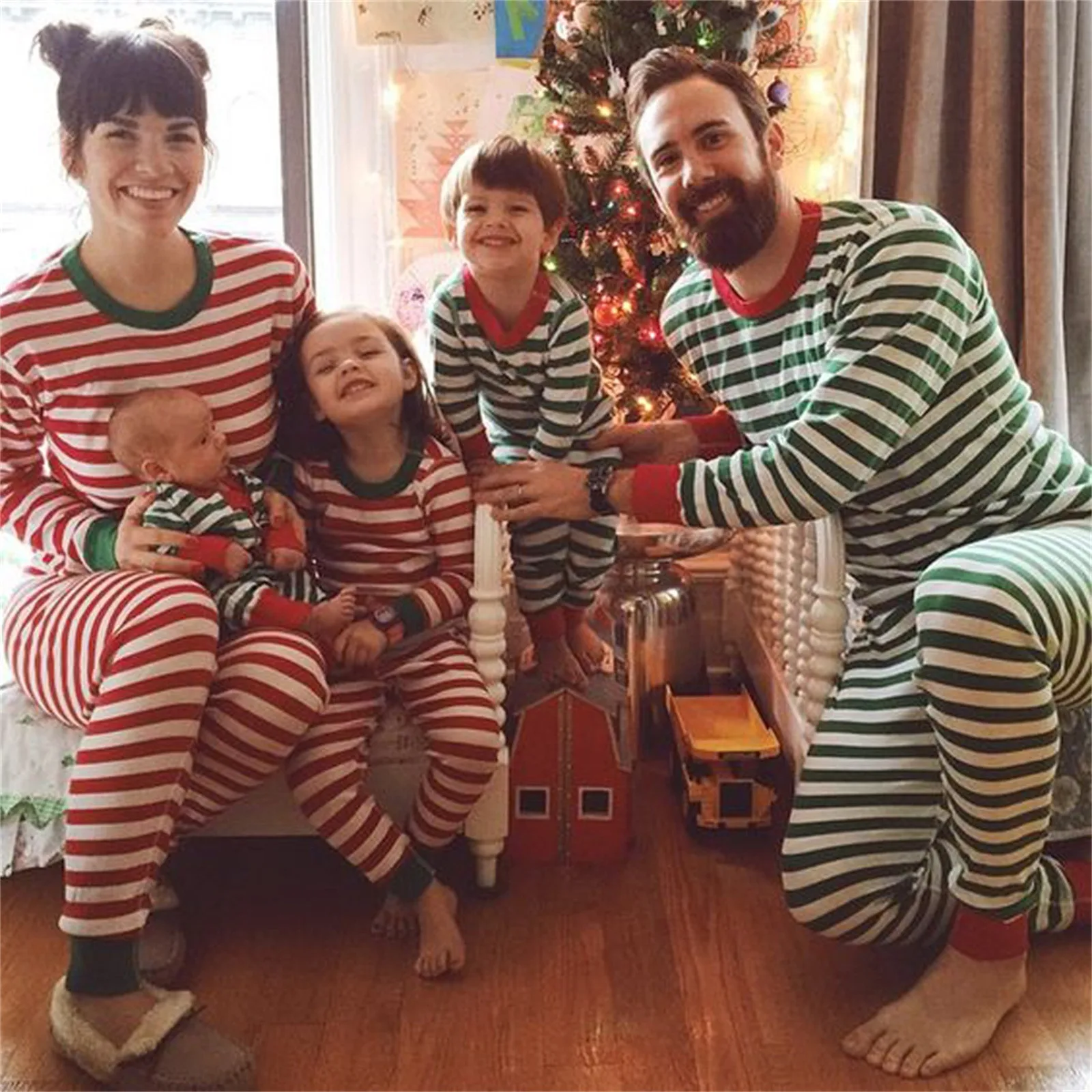 Baby Boy Clothes Christmas Family Matching Outfits Red Green Full Sleeve Striped Pant Children Pajama Kids Family Clothing Sets