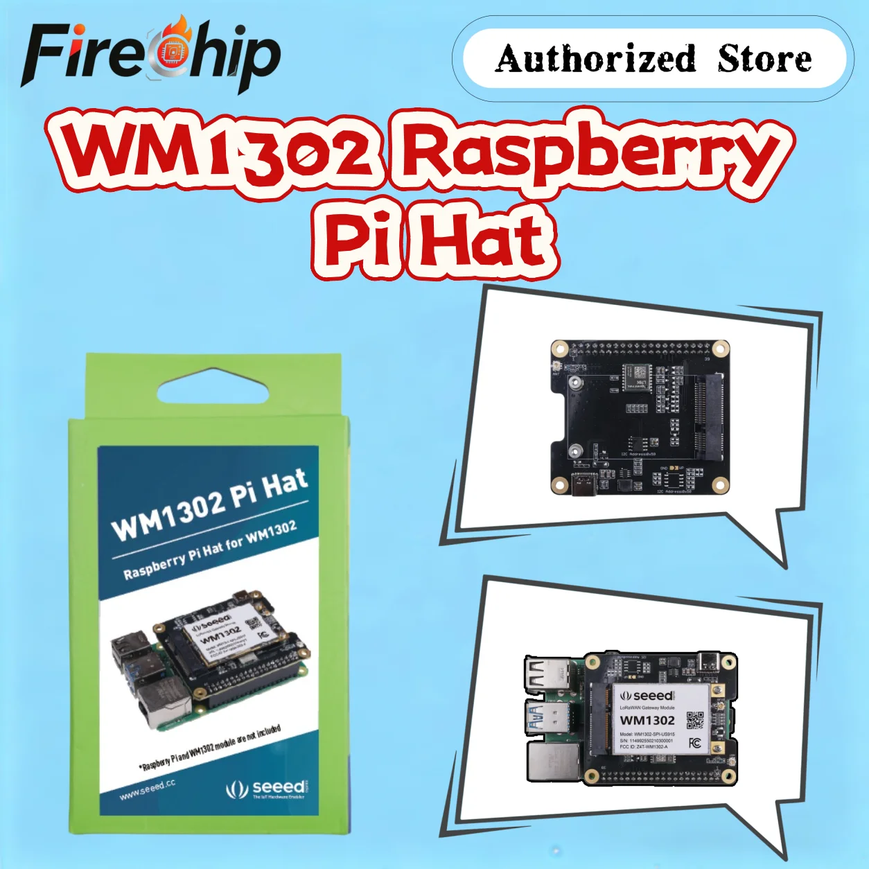 WM1302 Raspberry Pi Hat, Add-on Board for WM1302 LoRaWAN Module, Based on LoRa Concentrator Semtech SX1302