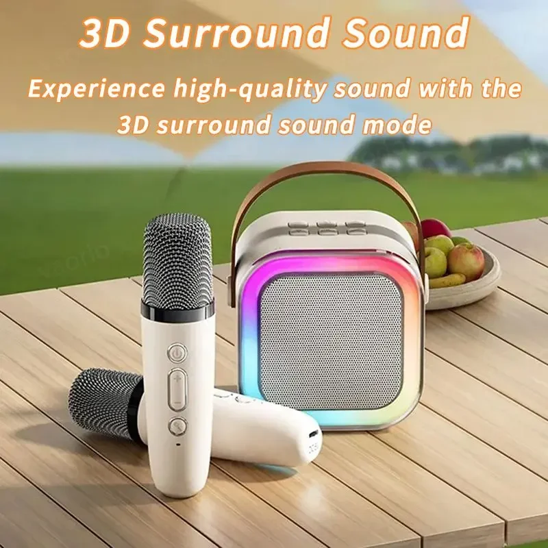 Karaoke Wireless Microphone Bluetooth Speaker Portable RGB Colorful Lights HIFI Outdoor Surround Subwoofer Home Party Kids Gift