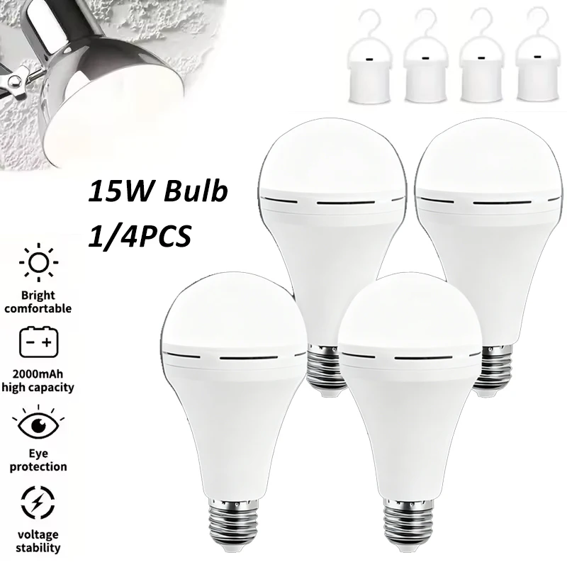 

1/4PCS LED Portable Tent Light 15W Emergency Lighting Camping Lantern E27 Rechargeable Waterproof Dimmable Outdoor Camping Lamp