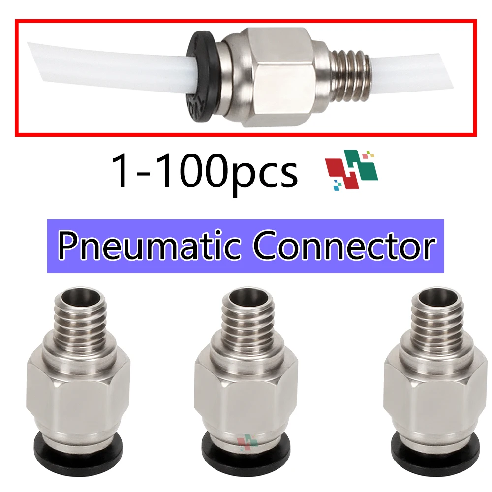 

3d Printer Accessories PC4-M6 Male Straight Pneumatic PTFE Tube Push in Quick Fitting Connector