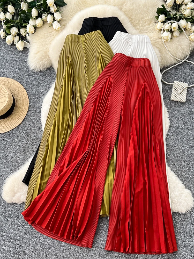 

Повседневные широкие брюки с высокой талией для женщин, летние, в корейском стиле, универсальные, стройнящие, из полиэфирного волокна