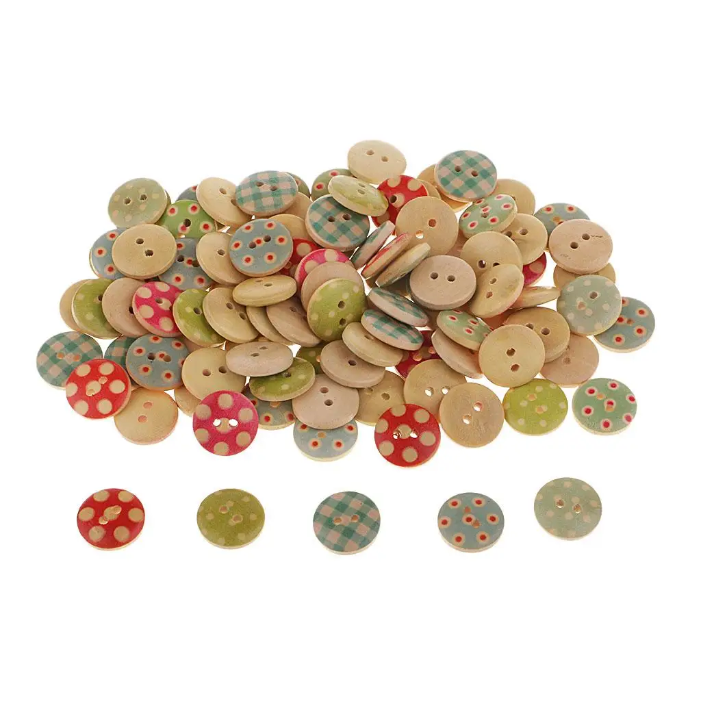 2X 100Pcs Assorted 2 Holes Wood Buttons for DIY Card Scrapbooking Embellishment