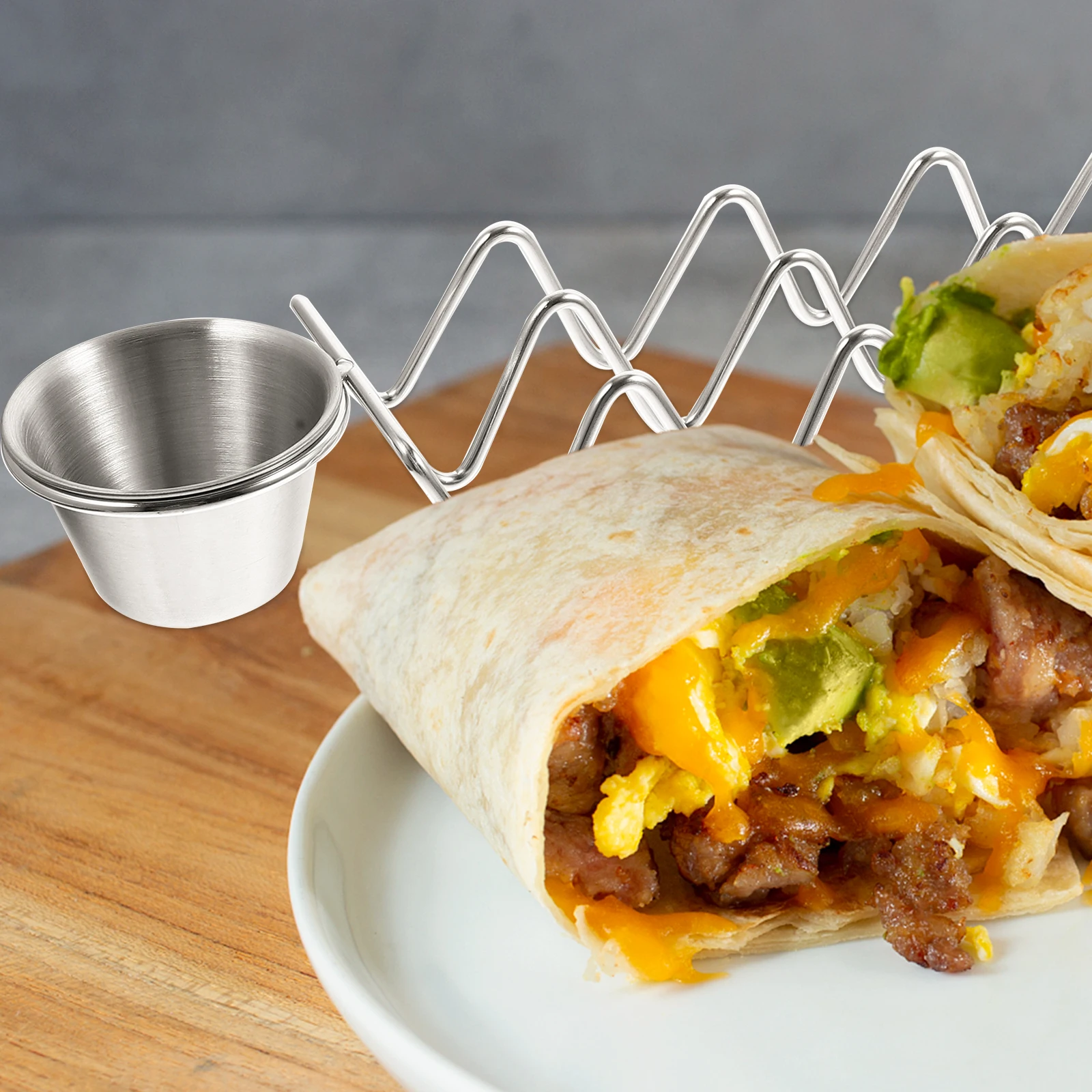 

304 Stainless Steel Taco Tray Burrito Rack Sauce Cup Compact Storage Easy Cleaning Metal Tortilla St Baked Pancake Holder