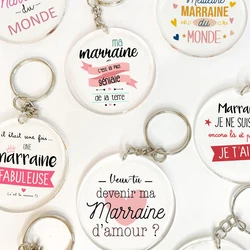 My Godmother Is The Greatest on Earth Printed Keychain Circle Key Chain Acrylic Keyring Mother Day Birthday Gifts for Marraine