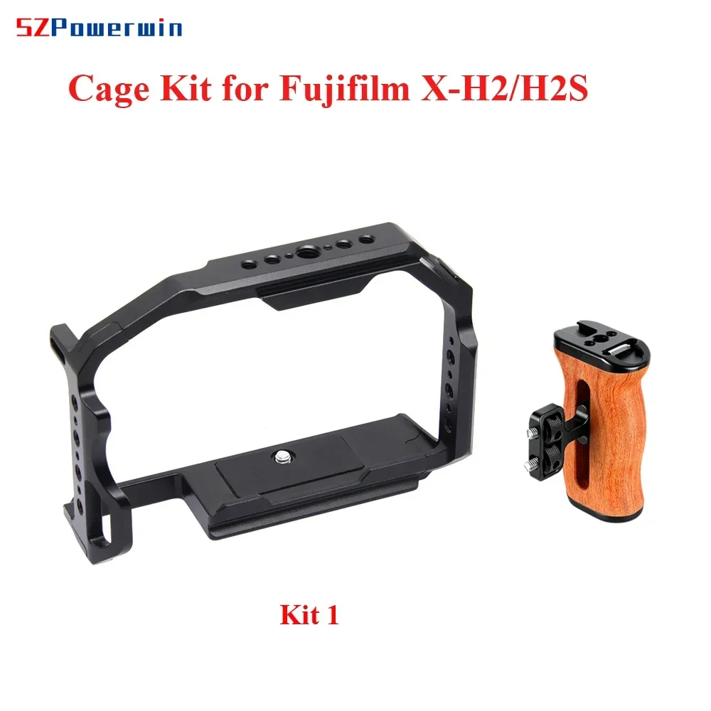 Powerwin Camera Cage For Fujifilm X-H2/H2S XH2 XH2S Wood Handgrid Handle Kit Aluminum Alloy Multifunctional Arri Locating Screw