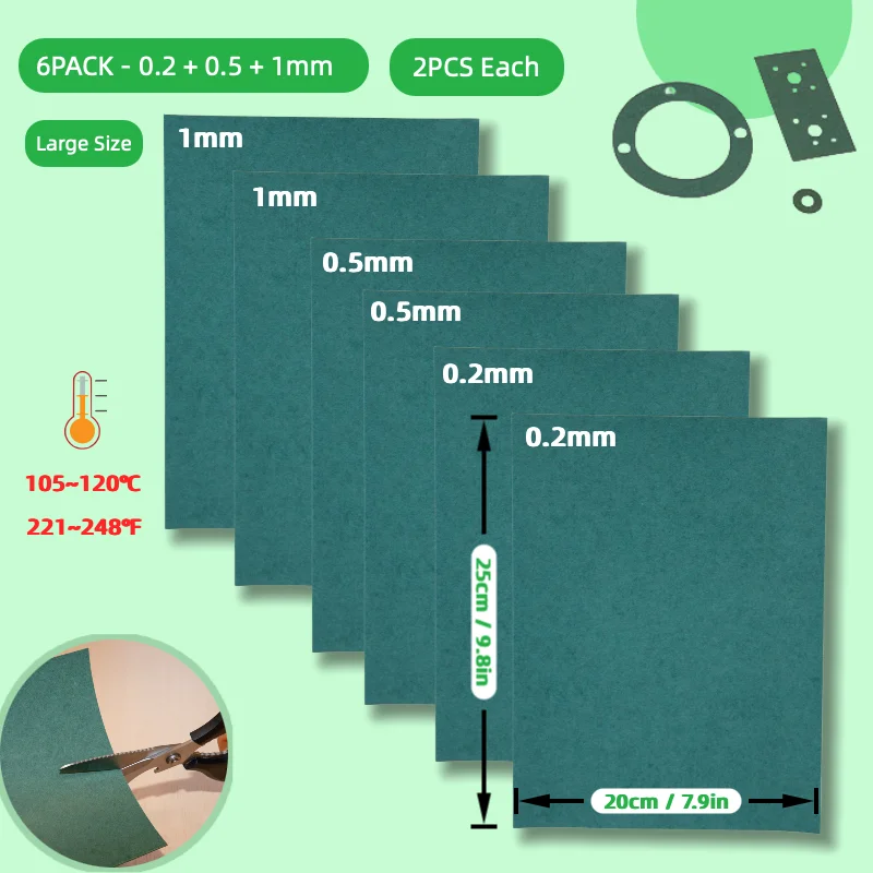 6 fogli di carta per guarnizioni 25x20 cm | Guarnizioni Motore Resistenti allo Strappo, al Calore e all'Olio per Fai-da-Te, Scooter, Moto, Tosaerba, Motosega