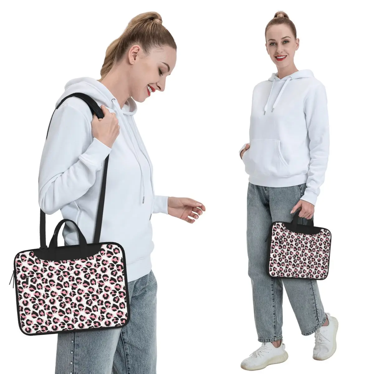 Pink Leopard Crossbody Laptop Bag Case Computer Bag Resistant Protective Notebook Pouch for Macbook Pro Lenovo