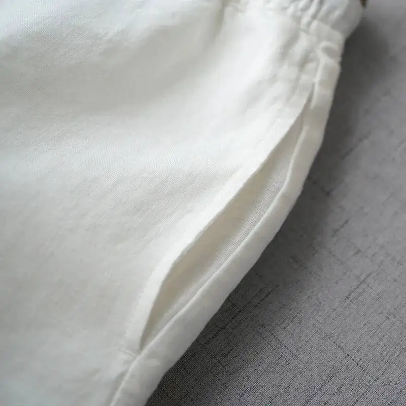 2025 Summer Women Cotton Linen Pants Vintage Elastic Waist Solid Pants All-matched Casual Loose Harem Trousers Pantalon