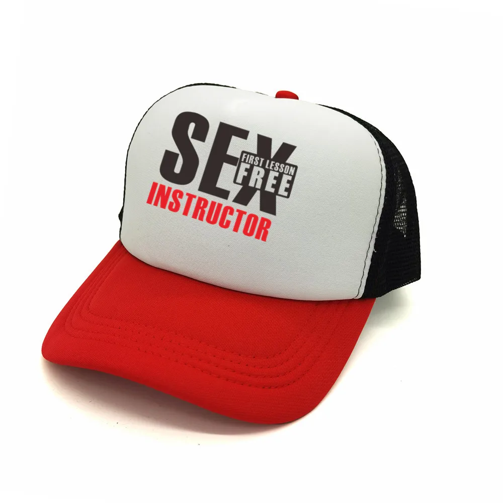 Sex Instructor First Lesson Free Trucker Cap Men Funny Hat Baseball Cap Unisex Mesh Net Caps