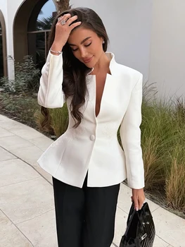 Solid Color Lace Patchwork Stand Collar Blazer Long Sleeve Single Breasted 2026 Spring Women Jacket Trendy Chic Lady Suit Coats 2