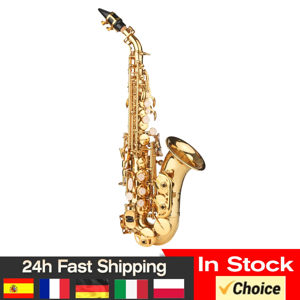 Bb Soprano Saxophone Gold Lacquer Brass Saxophone Sax soprano saxofon With Mouthpiece Neck Strap Cleaning Cloth Brush Case