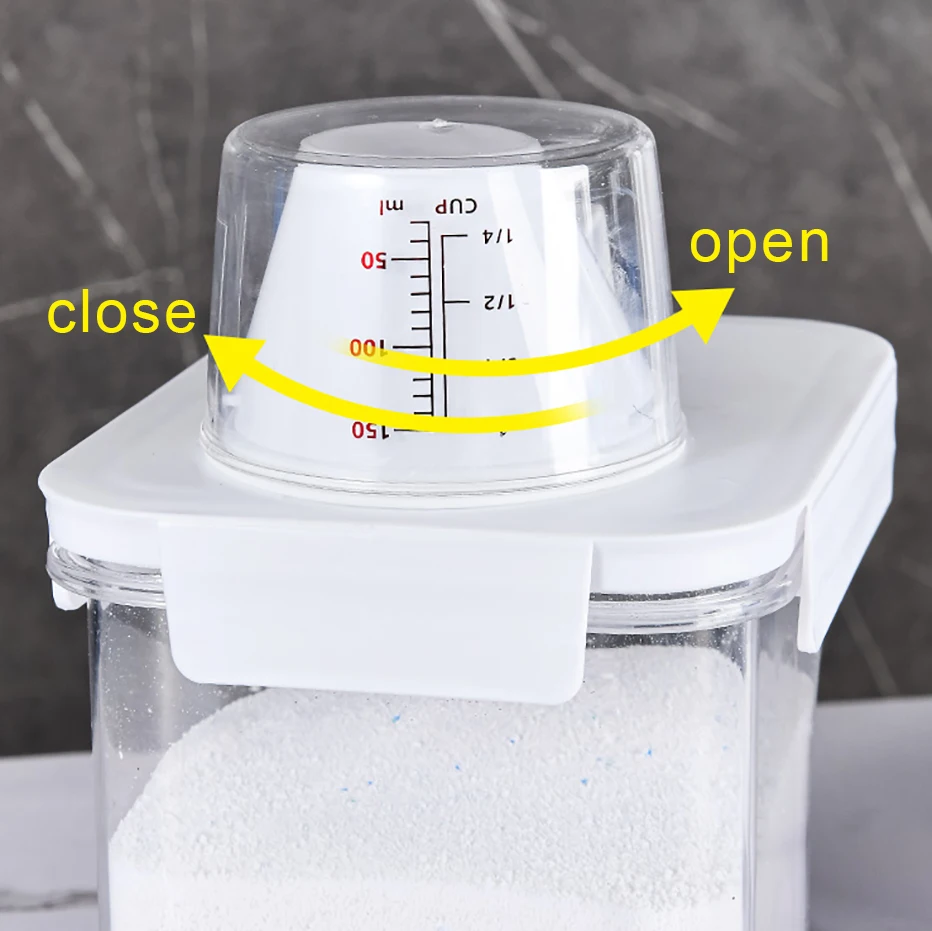 Dispenser di sapone per bucato di grande capacità sigillo detergente ammorbidente contenitore per polvere con misurino e beccuccio scatola di