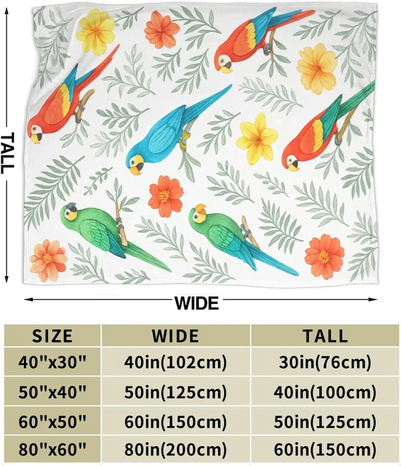 Parrot Blanket Parrot Gifts for Women Girls Cute Parrots Throw Blanket Soft Flannel Cozy Fleece Fuzzy Plush Warm Bedding Stuff