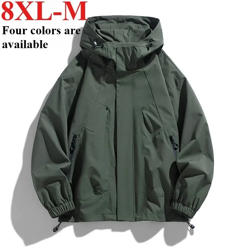 

Men Jacket Hooded Windbreaker Trench Coats Oversize Spring Autumn Waterproof Black Bomber Camping Loose Thin Softshell Jackets