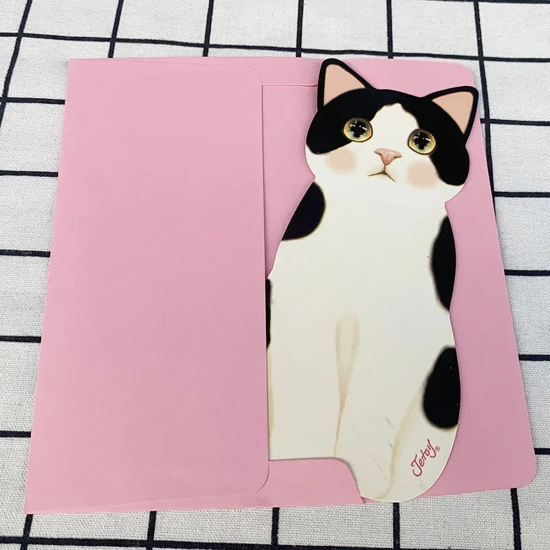 High Quality!1PC Cute Cat Folding Greeting Card Birthday Christmas Cards Envelope Writing Paper Stationery Gifts