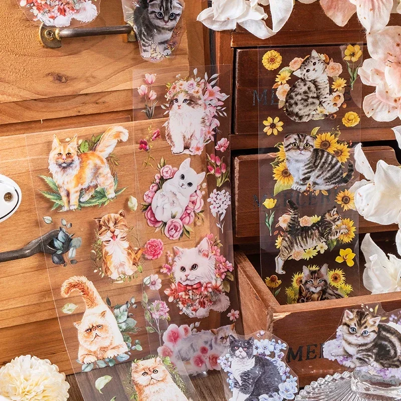 6Sheet Per Pack Cat Adventure Series PET Stickers Cat Theme DIY Decoration Stickers 6 Styles Optional cute stickers