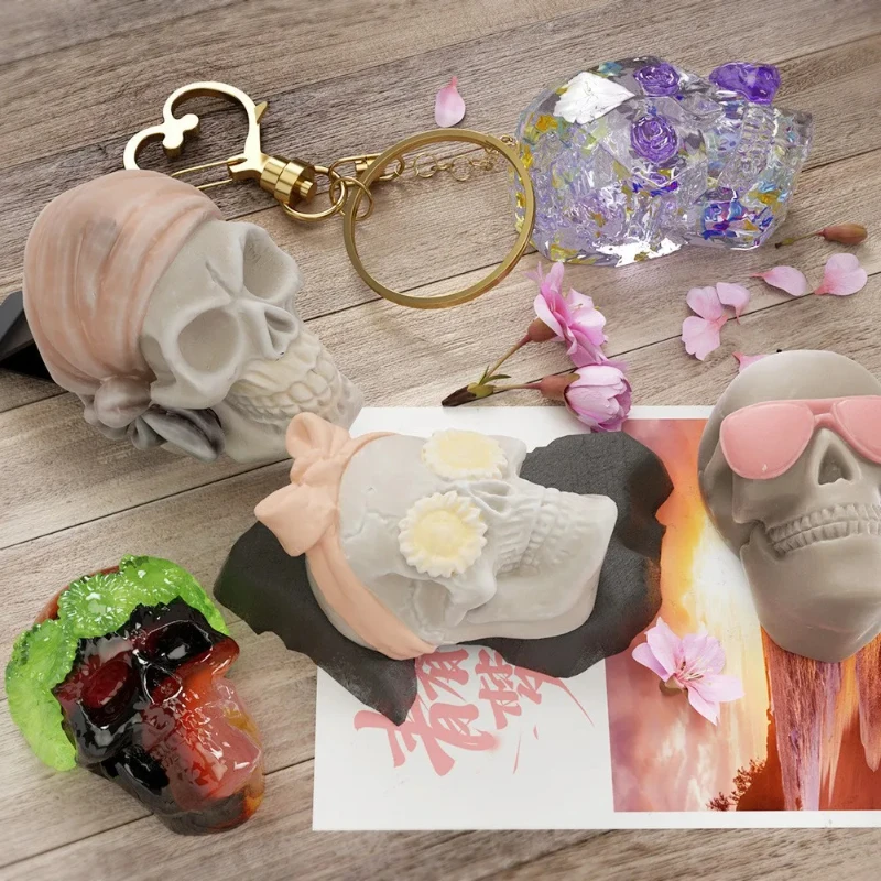 قالب الهالوين على شكل جمجمة الروائح شمعة قالب من السيليكون الراتنج الكريستال DIY بها بنفسك جمجمة صغيرة قلادة المفاتيح قوالب الإكسسوارات