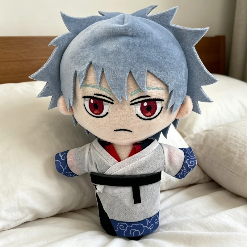 Cute Sakata Gintoki Fluffy Hand Puppet Plush Doll From Gintama Samurai Character Figure Birthday Present for Manga Anime Lovers